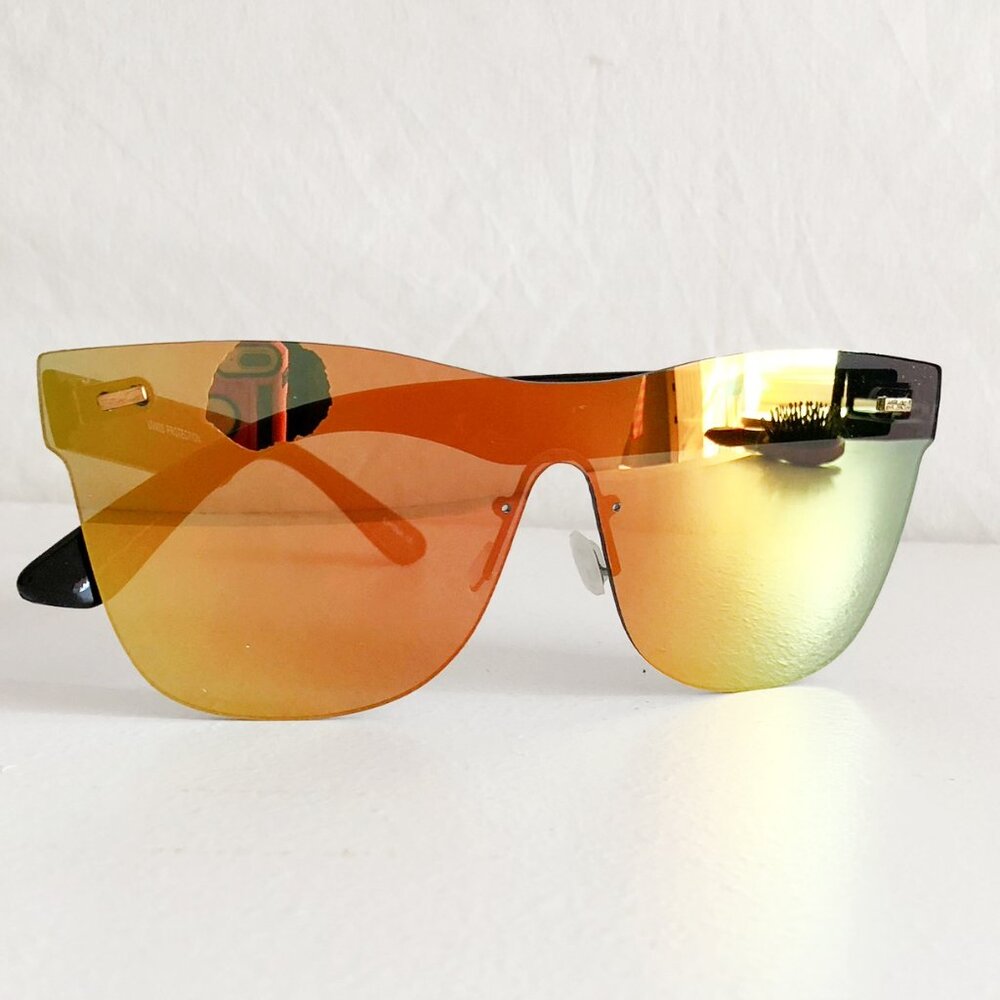Orange Frameless Flat Top Hornrim Shield Sunglasses